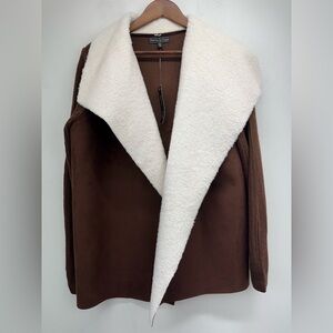 Sienna Sage Sz 2X Women’s Brown Faux Suede Faux Fur Collar Cardigan Sweater NWT